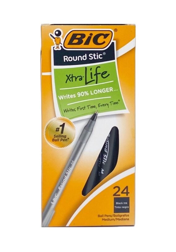 Box BIC Round Stic Pen BLACK Medium