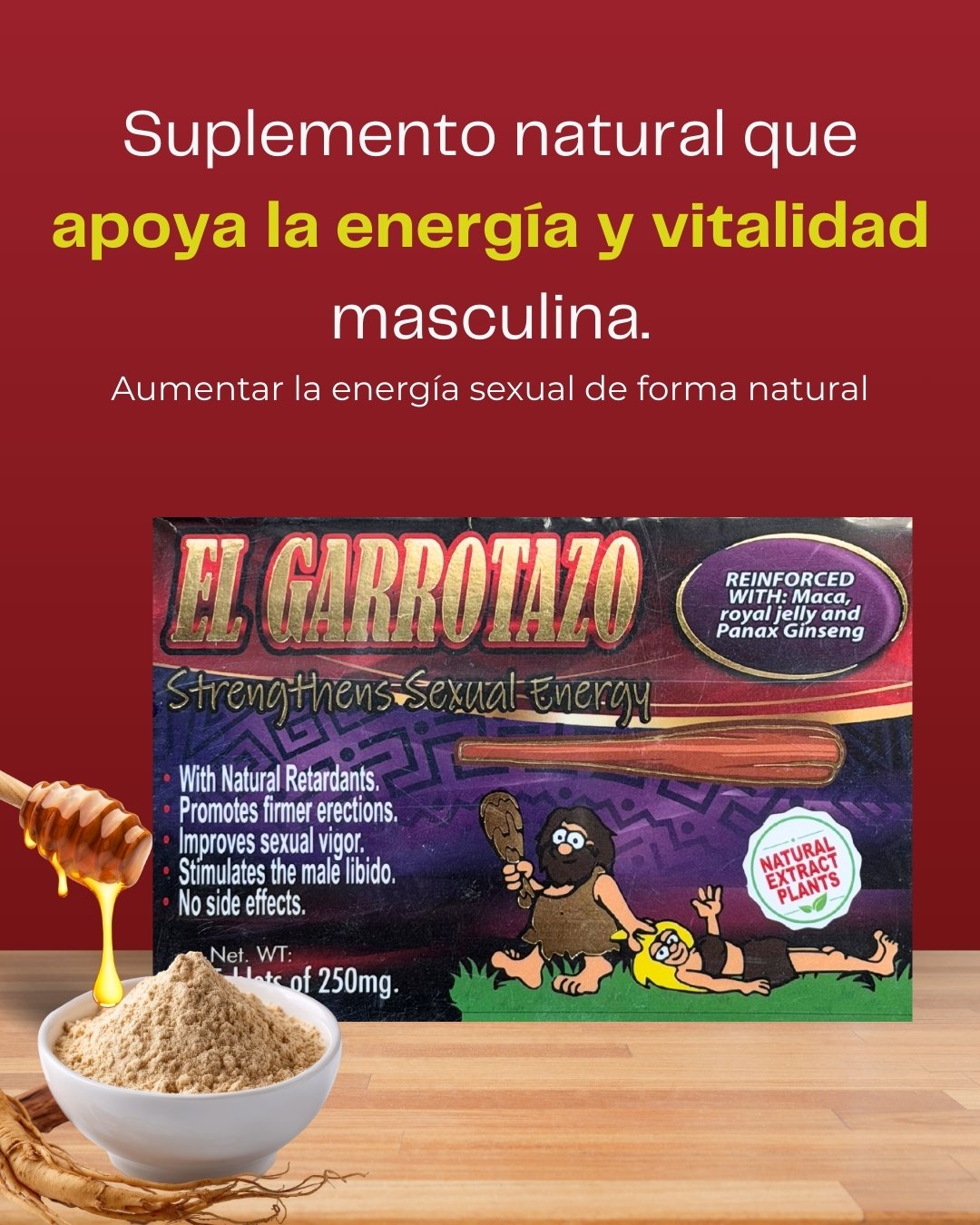 Natural de México El Garrotazo – Tabletas con Maca, Jalea Real y Ginseng - Image 2